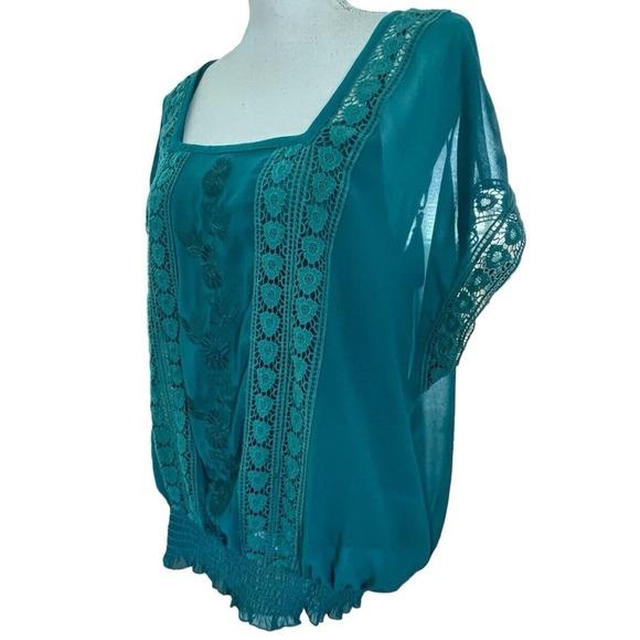 Daniel Rainn Anthropologie Solid Teal V-Neck Banded Bottom Blouse Sz XL W Tank - Picture 2 of 10